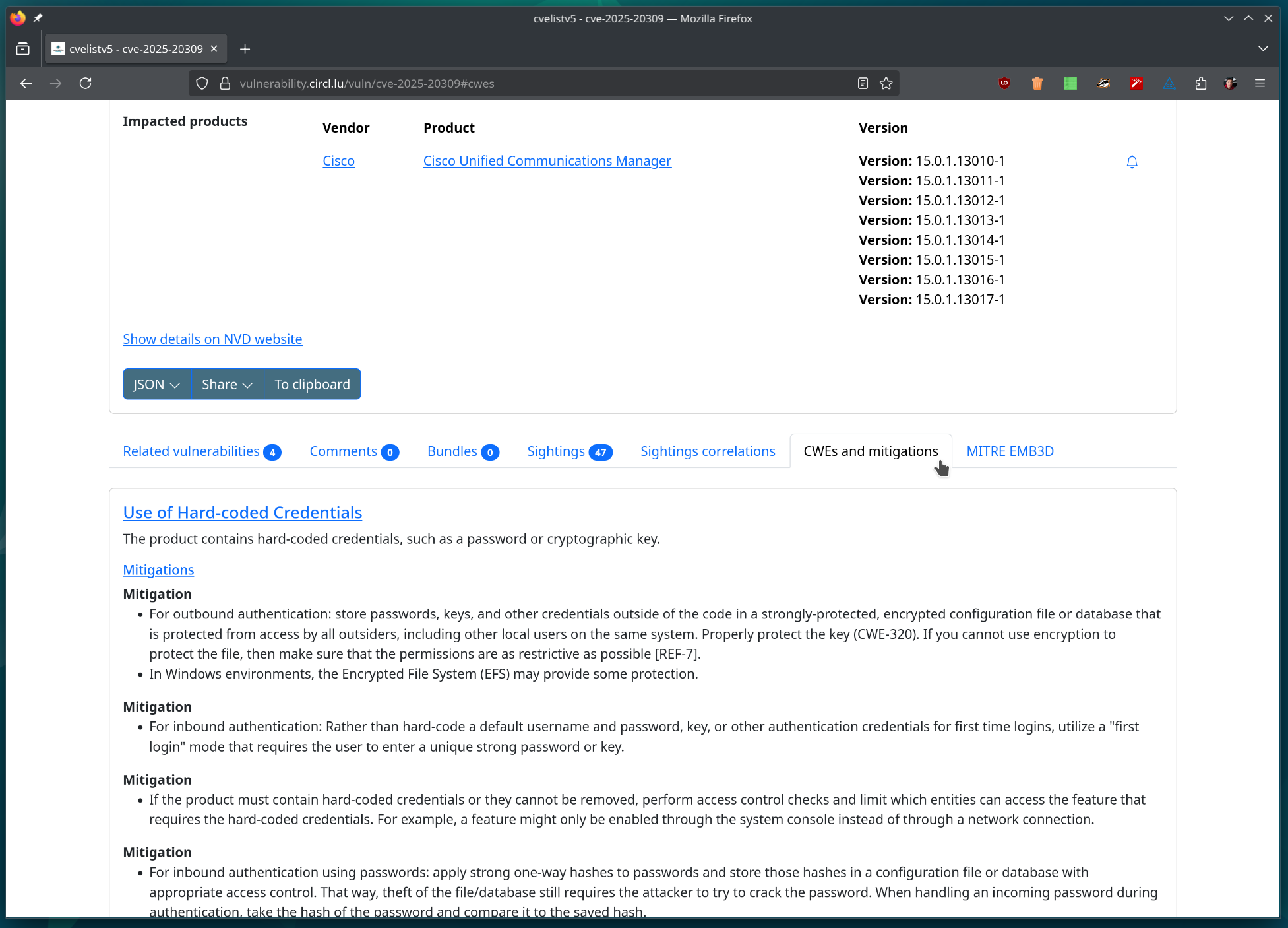 Easy access to mitigations from the vulnerability view